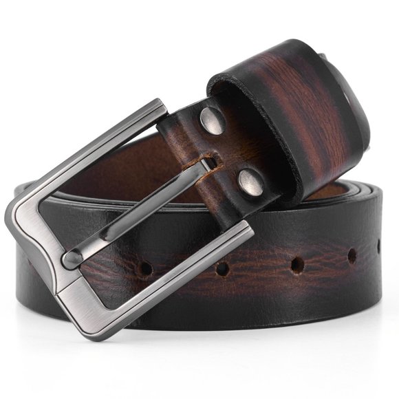 Genuine Leather Belt  For Men - Burnt Maroon Full Grain  - Free Personalization - Picture 5 of 15